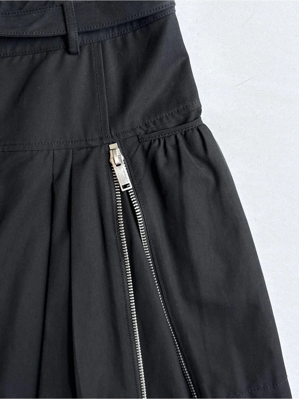 3.1 Phillip Lim Double Zip Utility Skirt Black Pleated Belted Mini Size 10